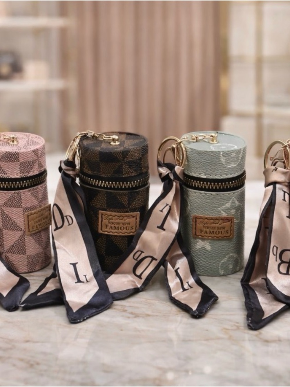 Cylindrical vegan Leather Key & Card Holder with Scarf Accent - pick one - Picture 4 of 4